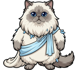 Snowmantle, a Himalayan cat in a pale blue sash