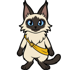 Sunstreak, a Siamese cat in a gold sash