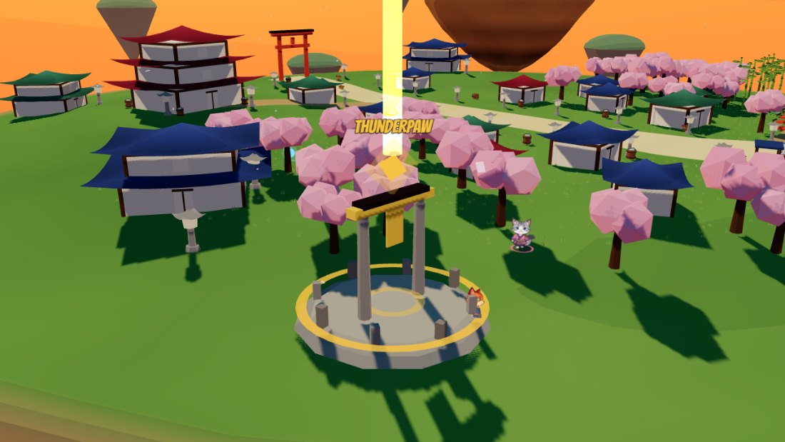 A clan shrine: a golden beam of light standing over a ring